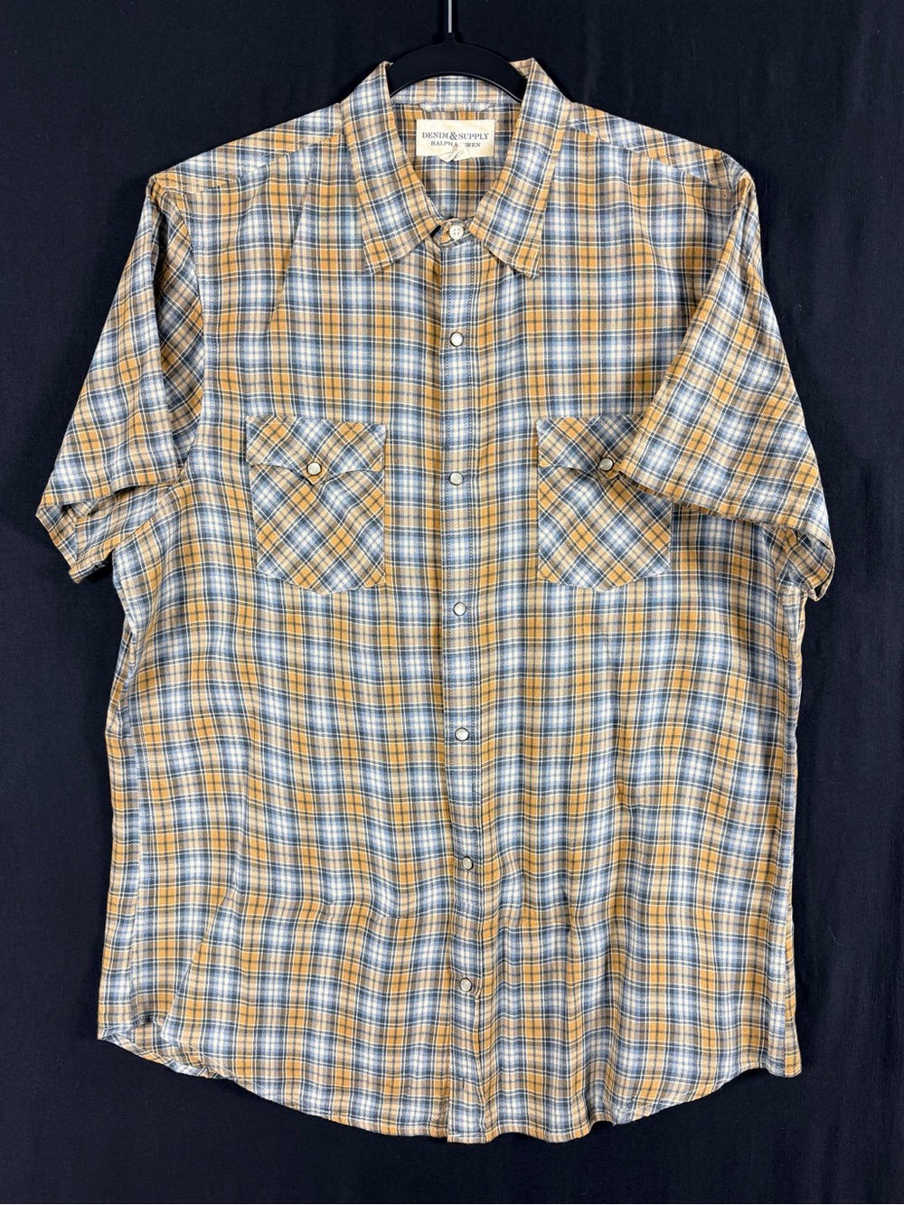 Denim & Supply Ralph Lauren Yellow Blue Short-Sleeve Plaid Pear Snap Cotton